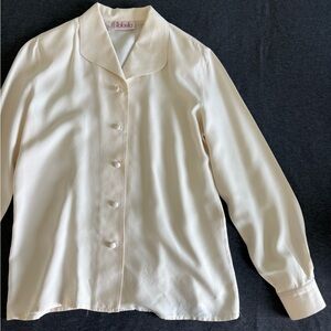 Vintage Rafaella 100% Pure Silk Ivory Blouse Lantern Sleeve Old Money Office